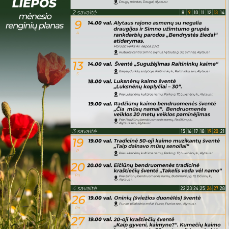 Liepos mėnesio renginiai Alytaus rajone
