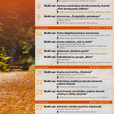 Lapkričio mėnesio renginiai Alytaus rajone